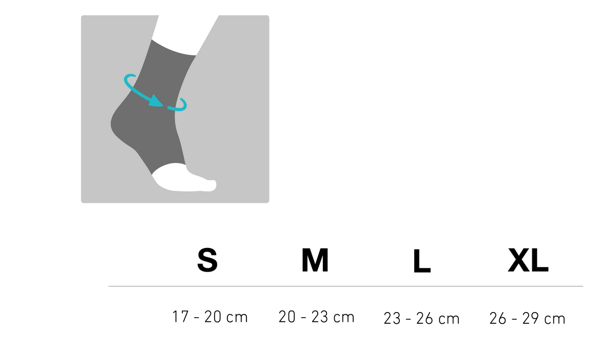Bauerfeind Sport Outdoor Compression Ankle Sleeve sizing chart graphic.