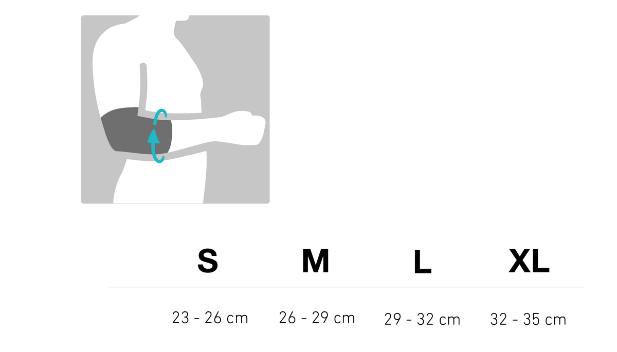 The Bauerfeind Sport Outdoor Compression Elbow Sleeve measuring chart