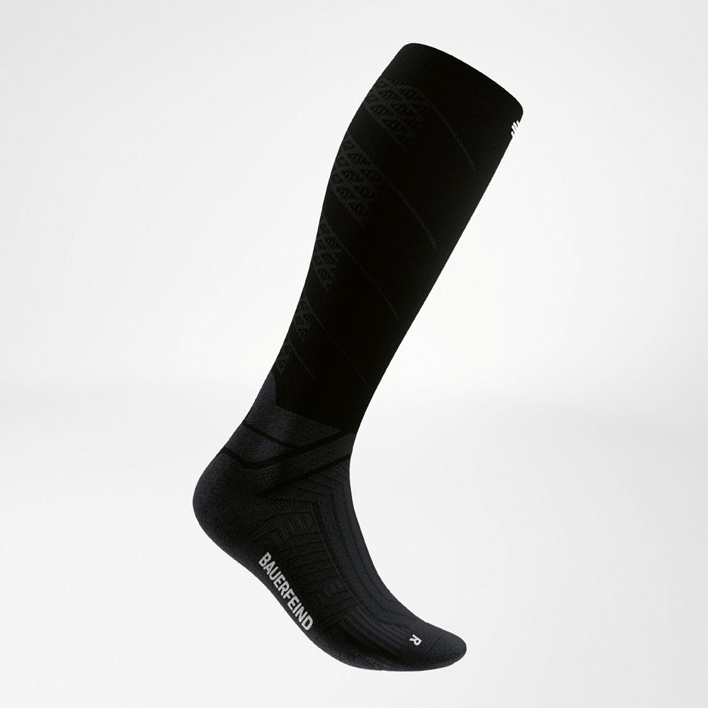 Black Bauerfeind Run Performance Knee High Compression Sock Side View
